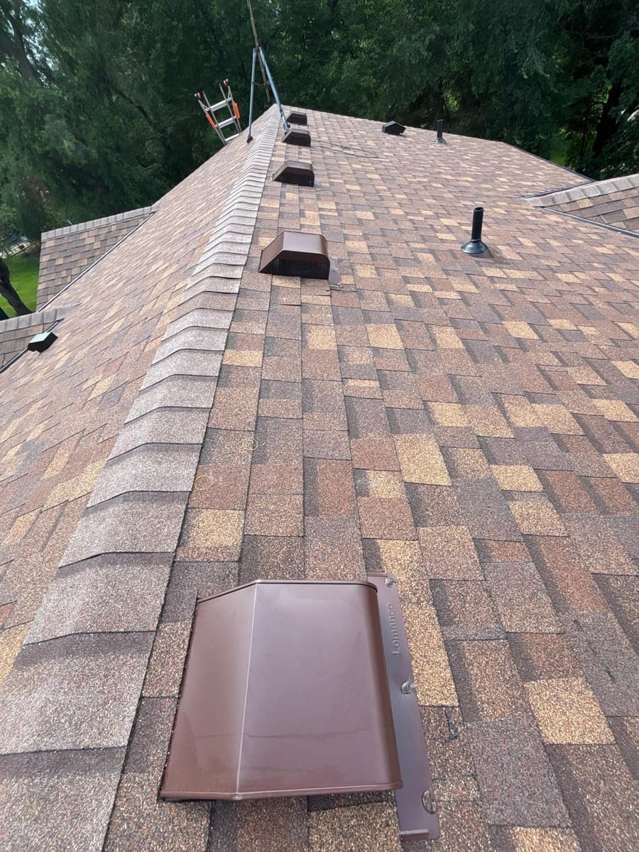 New ridge line with box vents on the Monticello roof