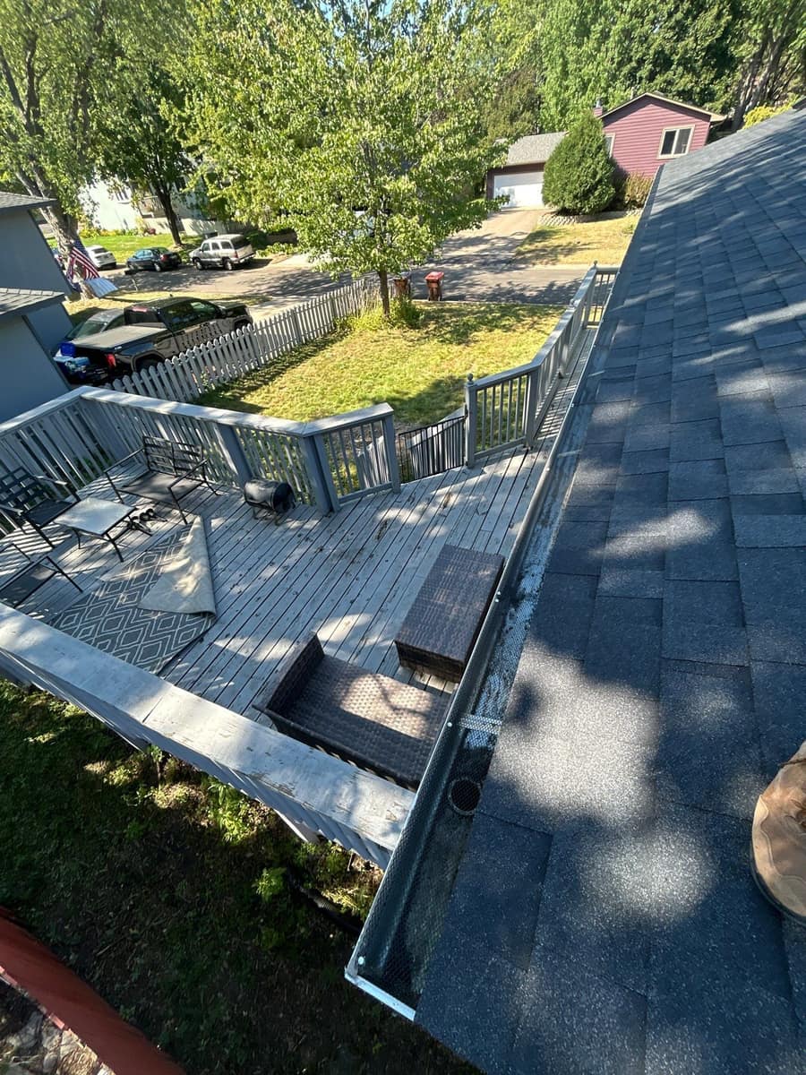 New roof edge and gutter above the back deck in Woodbury